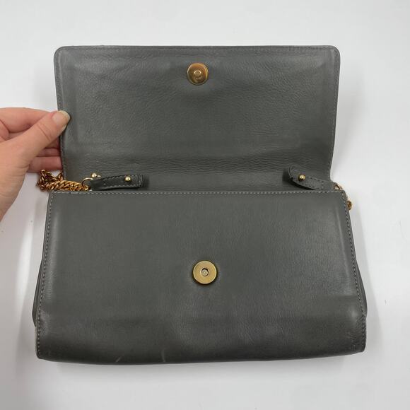 Celine Vintage Gray Leather Crossbody Bag Purse WOC Wallet on Chain Mini Clutch - Picture 7 of 12